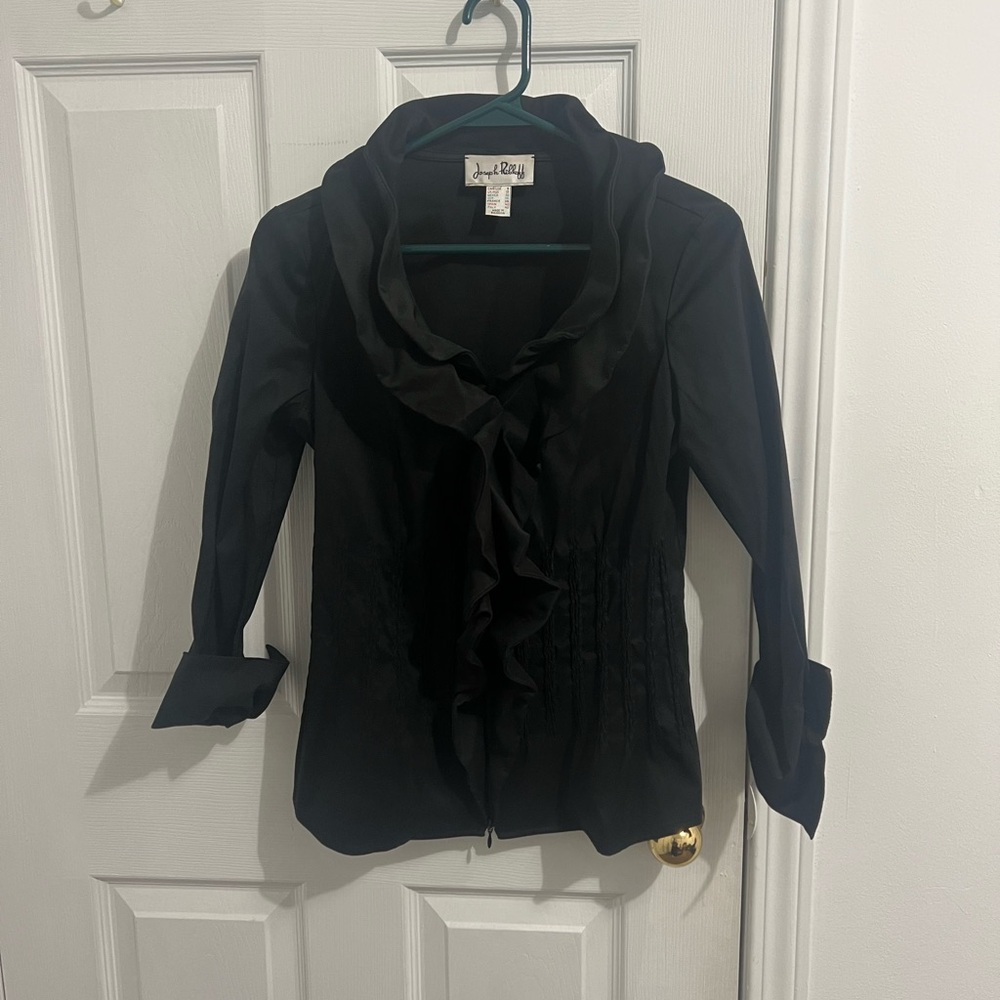 Joseph Ribkoff Black Ruffled Fitted Blouse